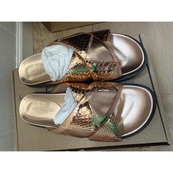 Aerosoles Women's Metallic Rose Gold Slide Sandals size 9 - Picture 1 of 7
